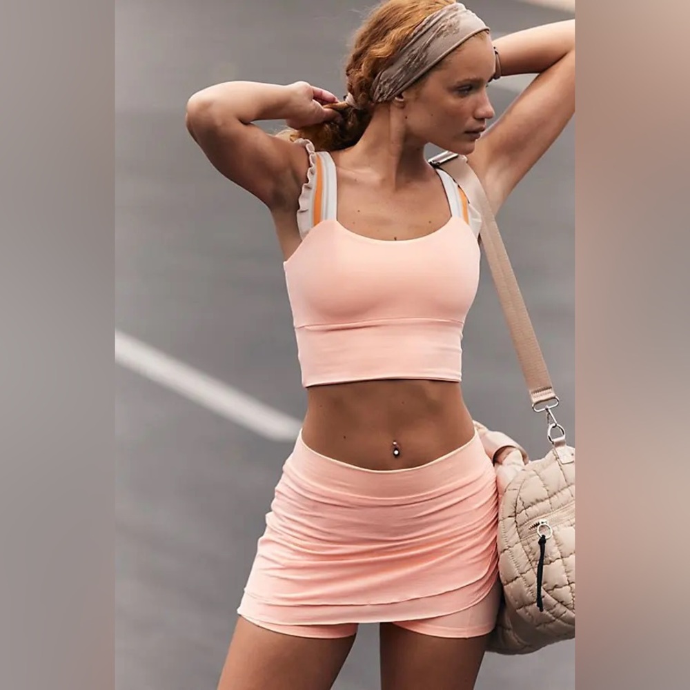 NWOT Free People Mvmt Little Bit of Love Skort Pastel Peach Ruched Stretch Sz M